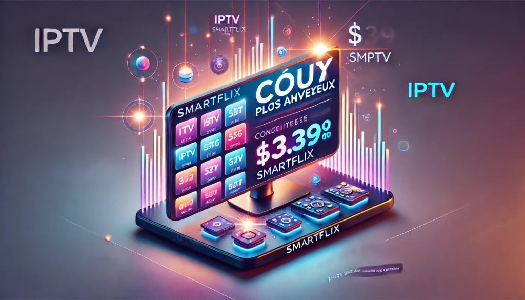 DALL·E 2025-02-24 12.27.36 - a modern and visually appealing image for an IPTV website gallery, illustrating the benefit of 'Coût plus avantageux'. The image should feature a digi
