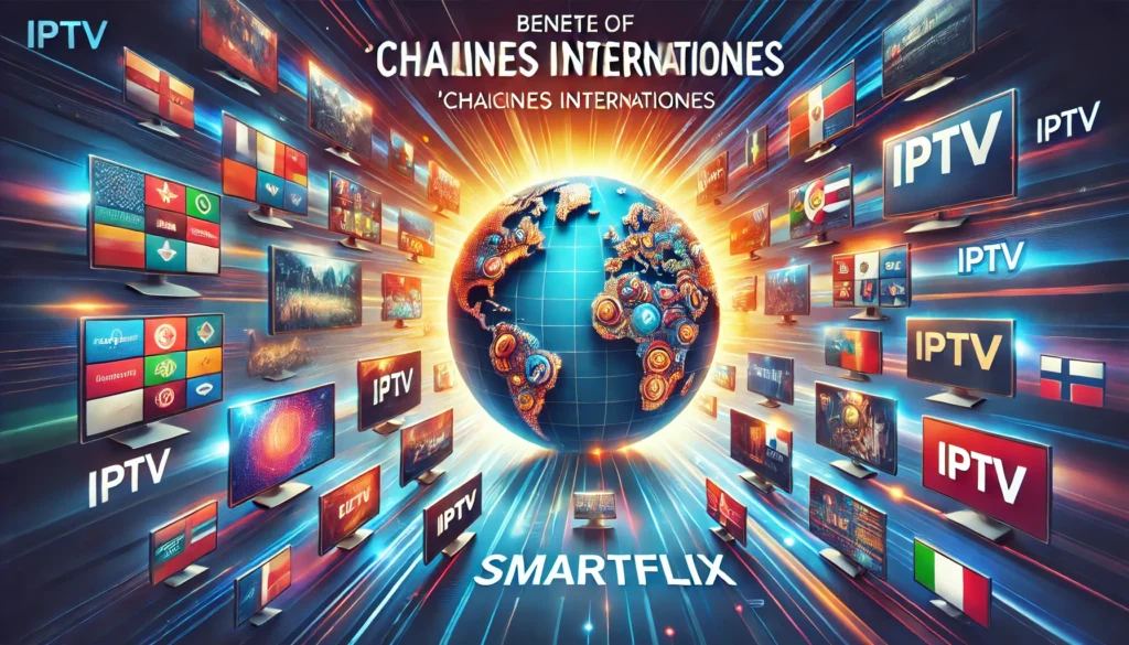 DALL·E 2025-02-24 12.27.50 - a modern and visually appealing image for an IPTV website gallery, illustrating the benefit of 'Chaînes internationales'. The image should showcase a